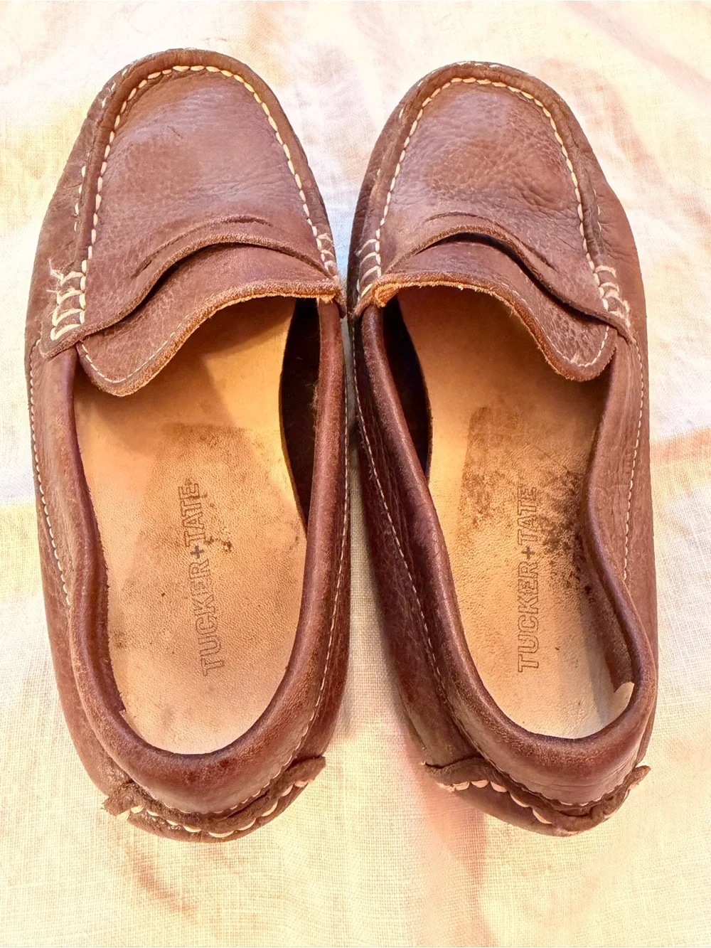 Tucker + Tate Brown Leather Penny Loafers with Contrast Stitching